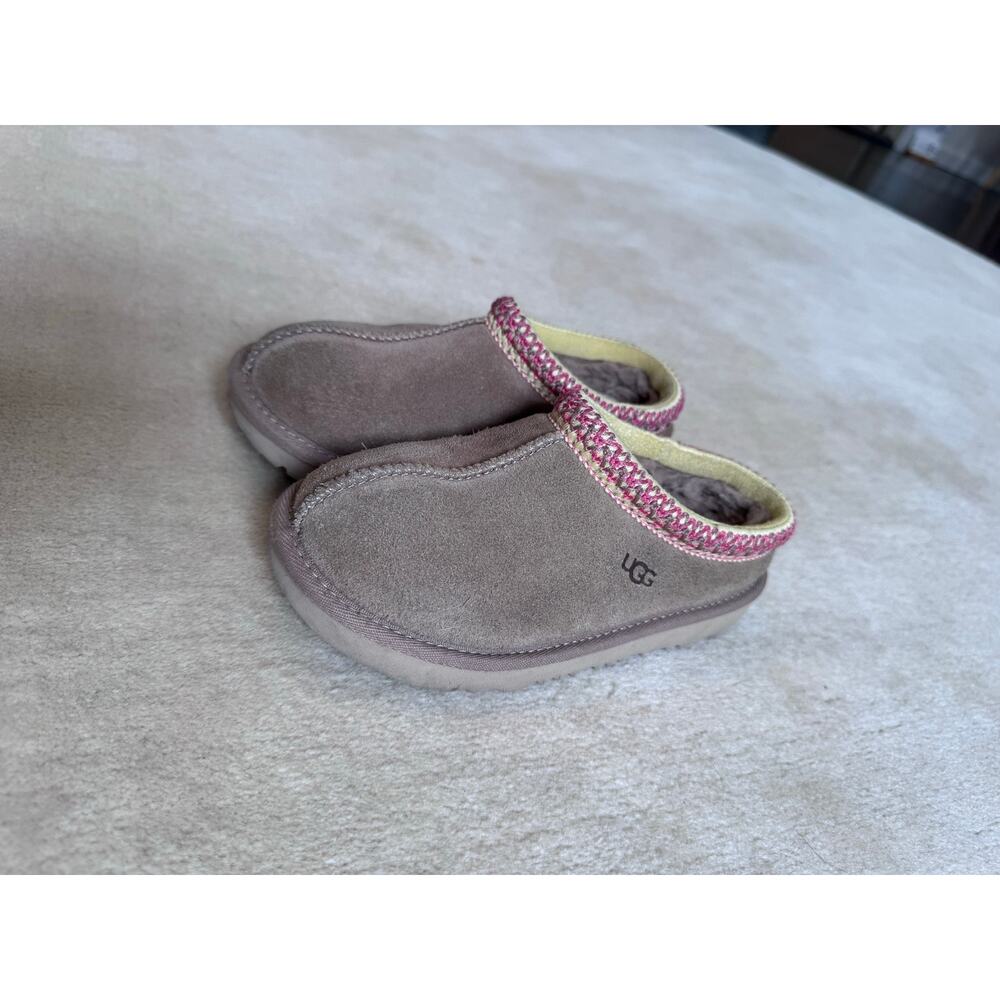 Uggs youth Tasman slippers mules girls pink red stitching us 13 Sherpa suede tan